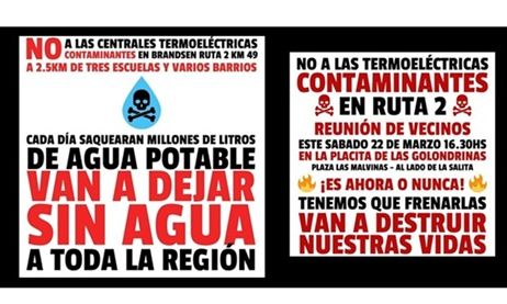 Oposición vecinal a la instalación de una Planta termoeléctrica contaminante en Ruta 2